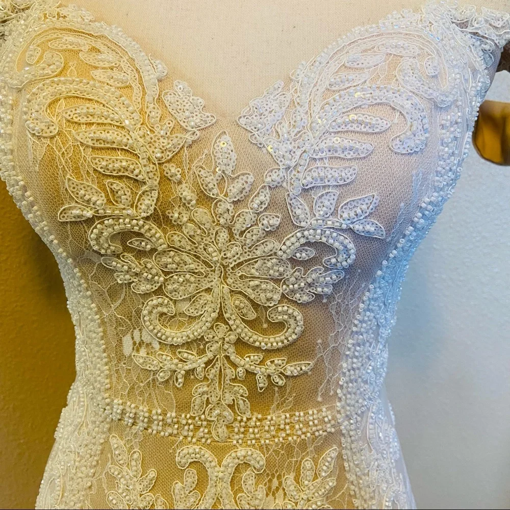 NWOT Lulus Promised Love White Beaded Lace Off-the-Shoulder Maxi Dress - Picture 4 of 16